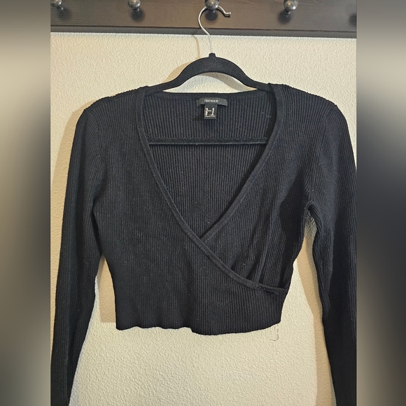 Forever21 Black Ribbed Wrap Top - Picture 3 of 5
